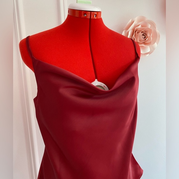 NEW Satin Camisole, Burgundy/Wine Red, Cowl Neck, Adjustable Straps, Romantic, M - Picture 2 of 8